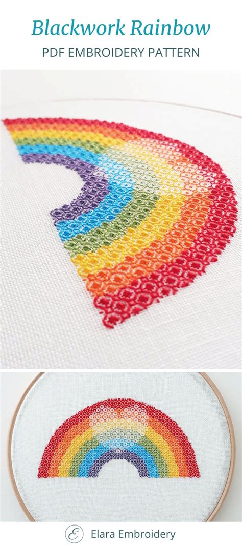 Blackwork Rainbow And Heart Blackwork Embroidery Patterns Embroidery