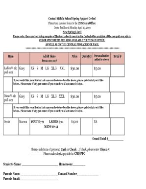 Fillable Online Spring Apparel Order Form Fax Email Print Pdffiller