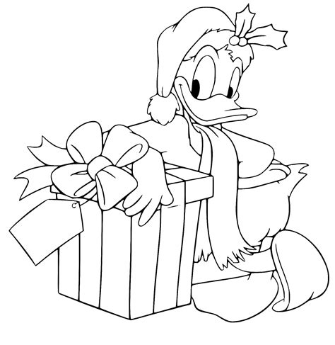 Coloriage Donald Duck et un Cadeau télécharger et imprimer gratuit