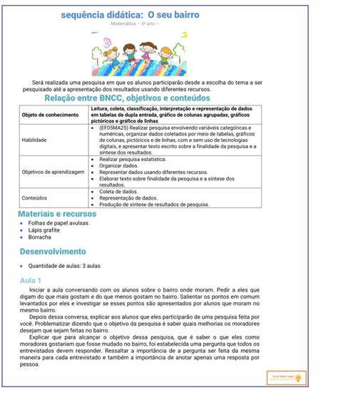 5º Ano SequÊncia DidÁtica De MatemÁtica O Seu Bairro Cuca Super