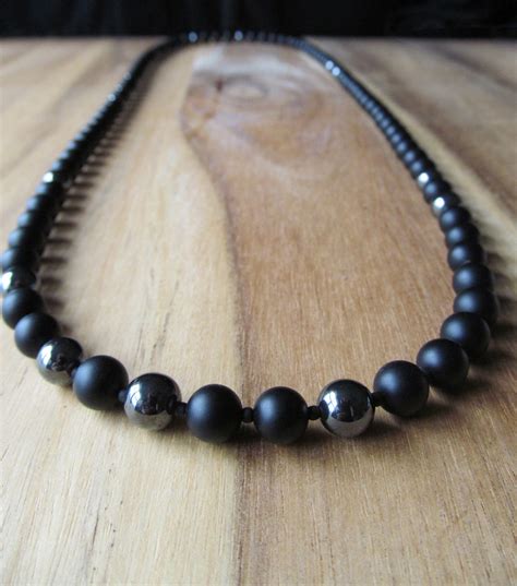 8mm Black Matte Onyx And Hematite Necklace Long Beaded Etsy