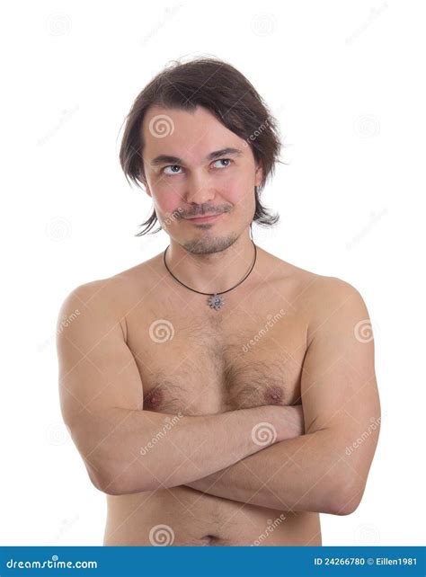 Shirtless Man With Arms Crossed Isolated On White Stock Photo Image