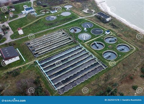 Aerial View Of Wastewater Treatment Plant Filtration Of Dirty Or