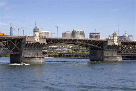 Morrison Bridge On A Sunny Summer Day On The Willamette River With