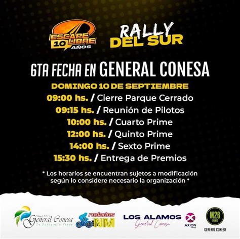 Nuevo circuito y horarios para la 6º del Rally del Sur Escape libre