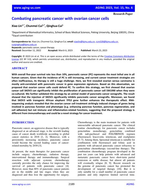 Pdf Combating Pancreatic Cancer With Ovarian Cancer Cells