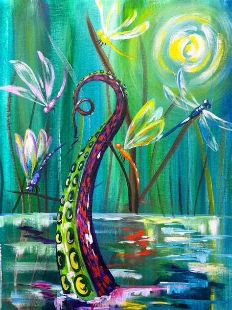 Kevin The Kraken Acrylic Painting. A single tentacle rises up out of pond Searching for Fun ...