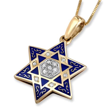 Anbinder Blue Enamel And K Gold Star Of David Pendant With Diamonds