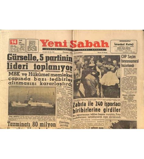 Yeni Sabah Gazetesi Eyl L Nam K Gedikin E I De Ayd N Ap Aday