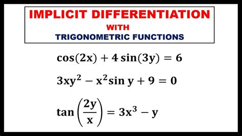 Implicit Differentiation With Trigonometric Functions Youtube