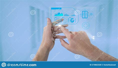 Composition Of Hands Using Medical Research Data Interface Touchscreen