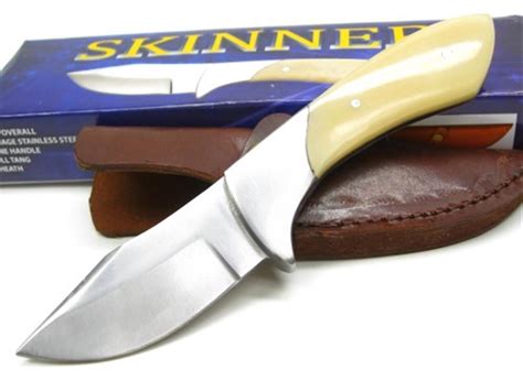 Couteau De Chasse Skinner Lame Acier Carbone Inox Manche Os Etui Cuir