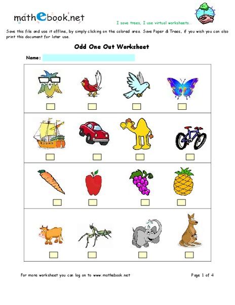 Odd One Out Worksheet Worksheet For Kindergarten Lesson Planet