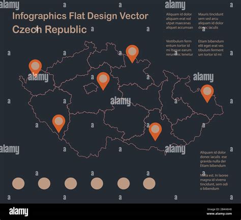 Infographics Czech Republic Map Outline Flat Design Color Blue Orange