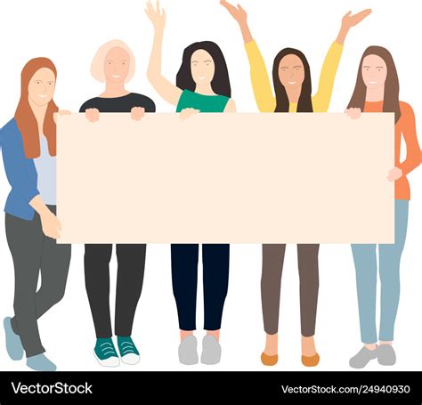 Group Young Women Holding Blank Banner Royalty Free Vector