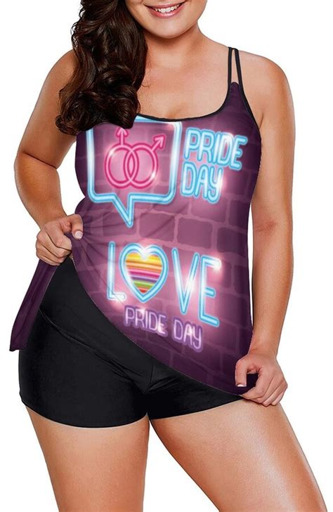 QielHsow LGBTQ Pride Mouth Rainbow Gay Women S Plus Size Swimsuit Suit Bathing Tankini Sets Top