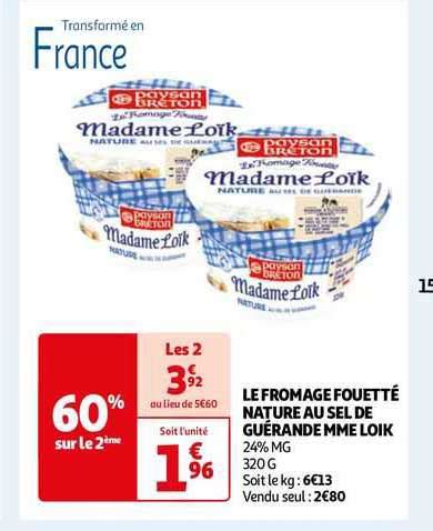 Promo Le Fromage Fouetté Nature Au Sel De Guérande Mme Loïk chez Auchan