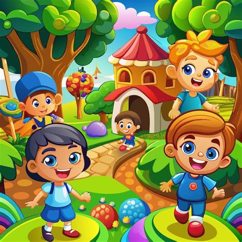 Premium Vector | A cartoon illustration of children playing in a park ...