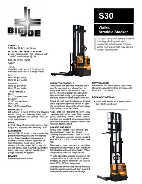 Big Joe Straddle Stackers S30 By Herc U Lift Inc Issuu