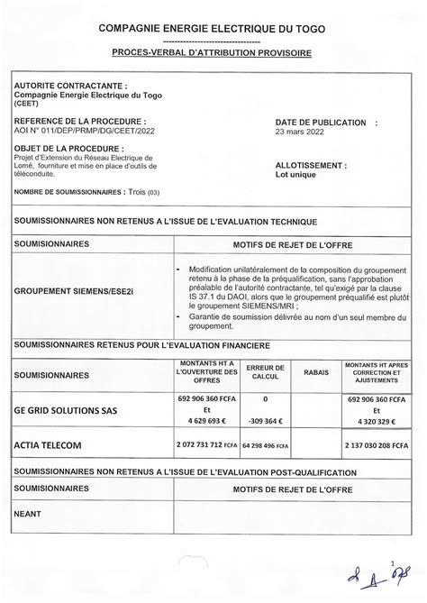 PV Attribution Provisoire AOI N011 DEP PRMP DG CEET 2022 Projet D