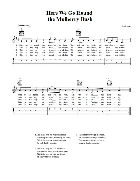 Here We Go Round the Mulberry Bush - Easy Guitar Sheet Music and Tab ...