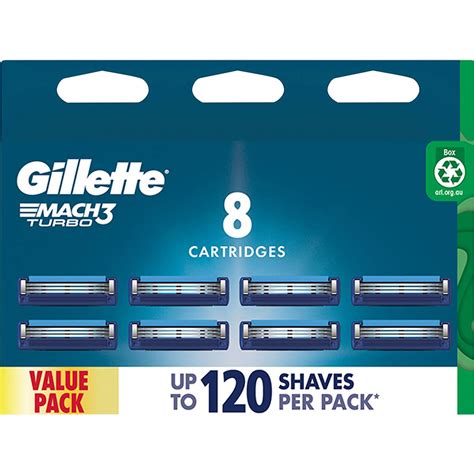 Gillette Mach3 Turbo 3d Razor Blade Refills 8 Pack Woolworths