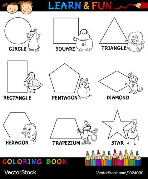 Basic shapes with animals for coloring Royalty Free Vector