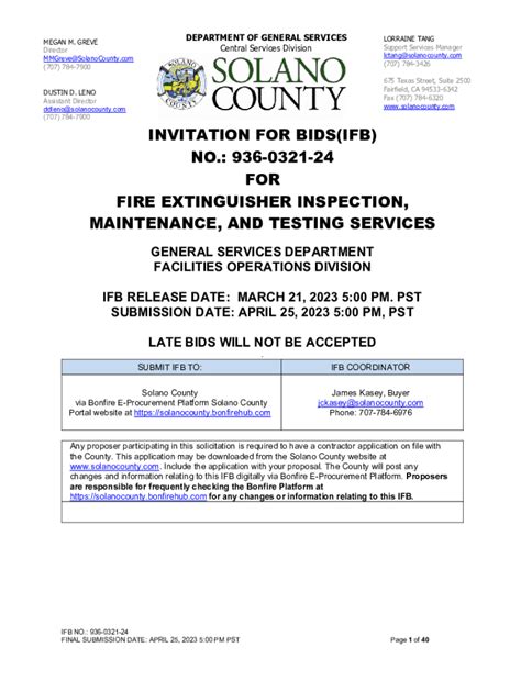 Fillable Online Invitation For Bids Ifb No For Fire