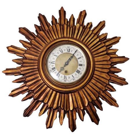 Sunburst clock / solar clock - Brass, Glass, Wood - Catawiki