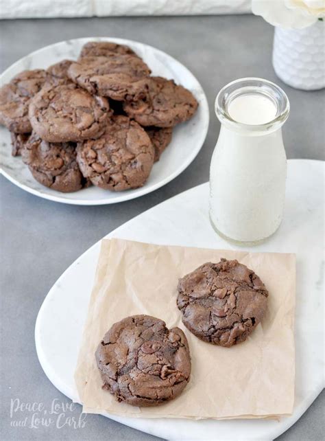 Keto Flourless Chewy Double Chocolate Chip Cookies Peace Love And Low