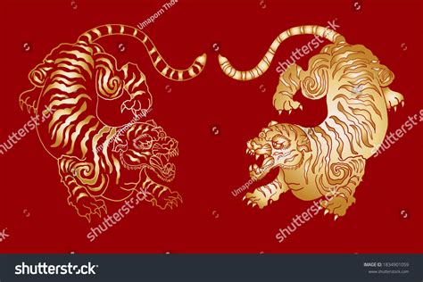 Traditional Korean Tiger Tattoo Designchinese Tiger Stock Vector ...