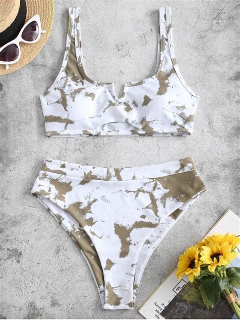 59 OFF 2022 ZAFUL Tie Dye V Notch High Waisted Bikini Swimsuit In