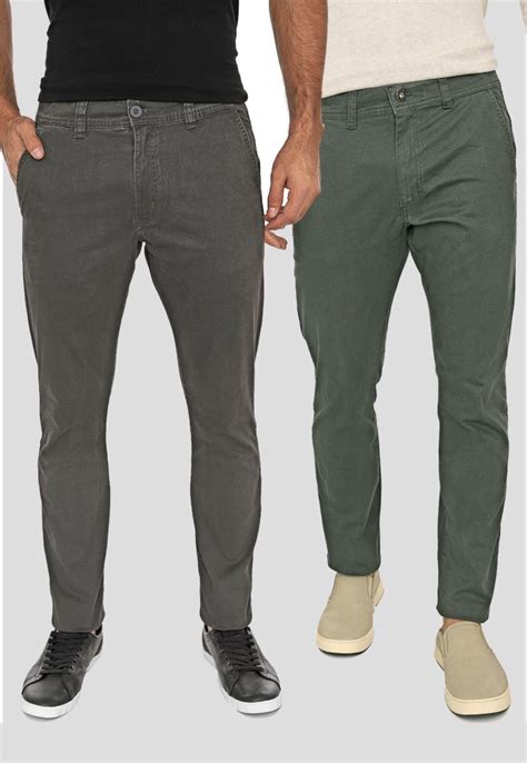 Kit Cal A Sarja Conforto Macaw Slim Fit Insert Cinza E Verde Musgo