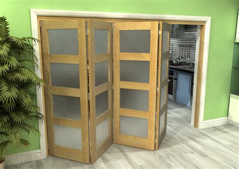 X Oak L Unfinished Internal Folding Door System With Frosted