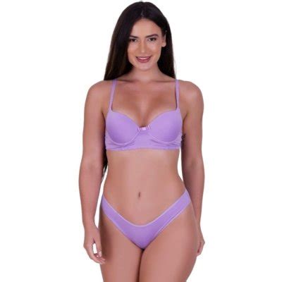 Conjunto de Lingerie Básico Terra e Mar Calcinha e Sutiã Liso Bojo