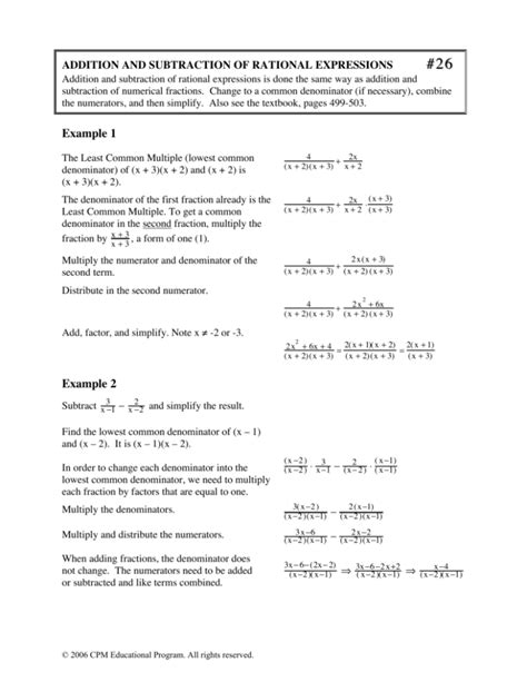 Addition And Subtraction Of Rational