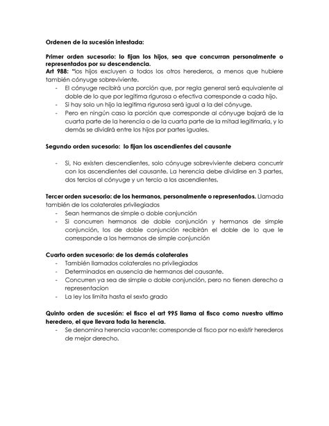 Ordenes sucesorios Ordenen de la sucesión intestada Primer orden