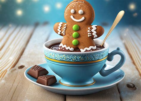 Adorable Gingerbread Man Sitting In A Cup Of Hot Cocoa Stock Illustration Illustration Of