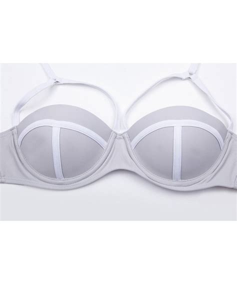 Halter Push Up Swimwear Padded Two Pieces Bikini Set Gray Cy Ecxdu