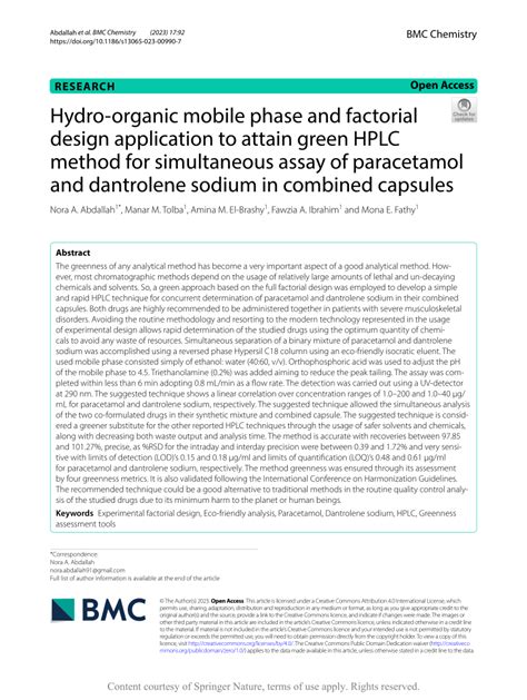 PDF Hydro Organic Mobile Phase And Factorial Design Application To