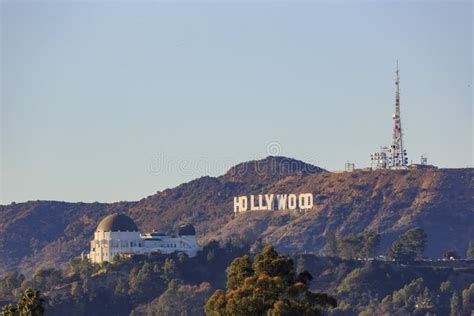 Sunset View Of The Hollywood Sign And Griffith Observatory Editorial