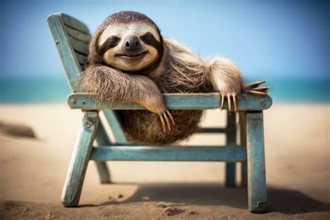 Exhausted and happy sloth lies in a deck chair on vacation 24058502 ...