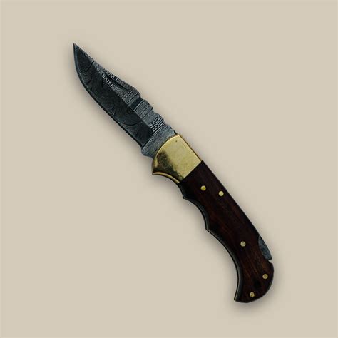 Damascus Folding Pocket Knife With Sheath For Sale