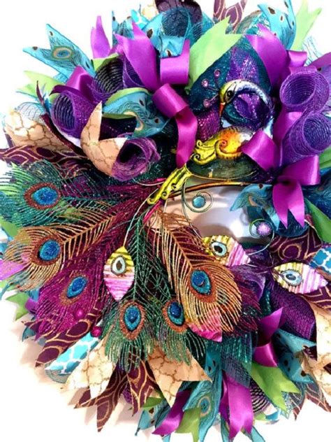 Deluxe Peacock Deco Mesh Wreath Peacock Swag Christmas Peacock Wreath Peacock Decor All