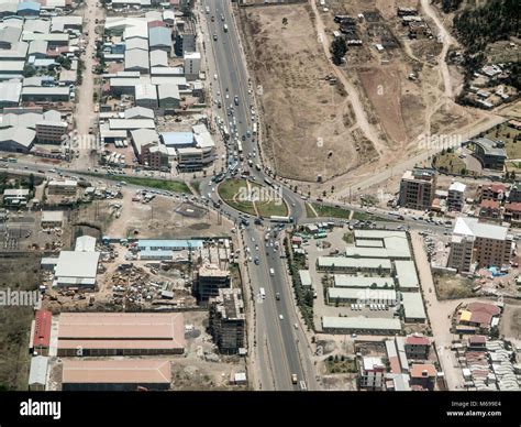 Aerial View Of Highway Roundabout And Buildings In Addis Ababa