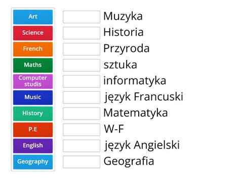 School Subjecty Przedmioty Szkolne Klasa Match Up