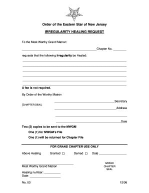 Fillable Online Irregularity Healing Form New Jersey Order Of The