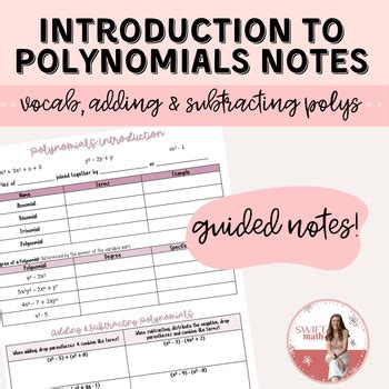 Introduction To Polynomials Guided Notes Adding Subtracting Polynomials