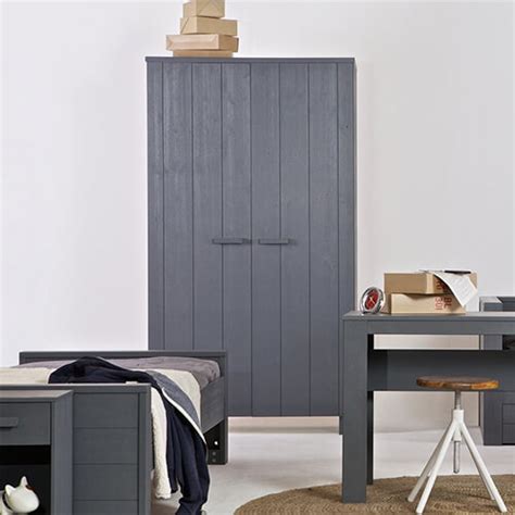 Armoire 3 portes en pin massif gris béton Dennis Homifab