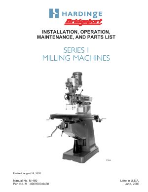 Installation Operation Maintenance And Parts List Series I Milling